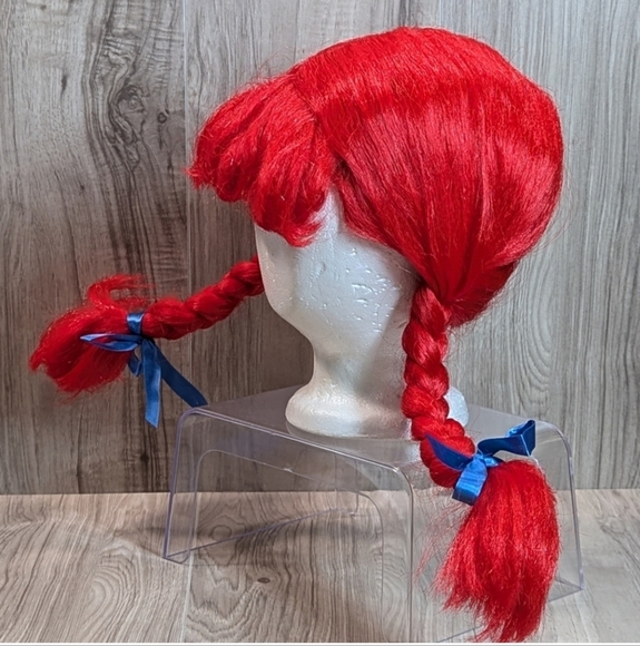 Red Costume Wig Ice Cream Swirl Girl/Wendy's Braids Blue Bows - Picture 1 of 10